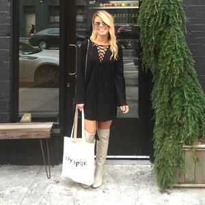 Olivaceous Lace Up faux suede dress